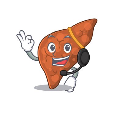 Kulaklık takan muhteşem bir insan fibrozu karaciğer maskotu konsepti.