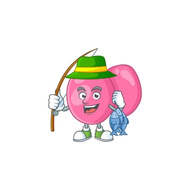 Streptokok Pyogenes 'in bir resmi. Maskot tasarımı bir balık yakalıyor. Vektör illüstrasyonu