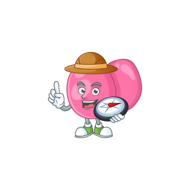 Dünya kaşifi Streptokok Pyogenes pusula kullanarak karikatür tasarımı. Vektör illüstrasyonu