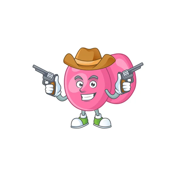 Cowboy Cartoon Character Streptococcus Pyogenes Holding Guns Vector Illustration — Stock Vector