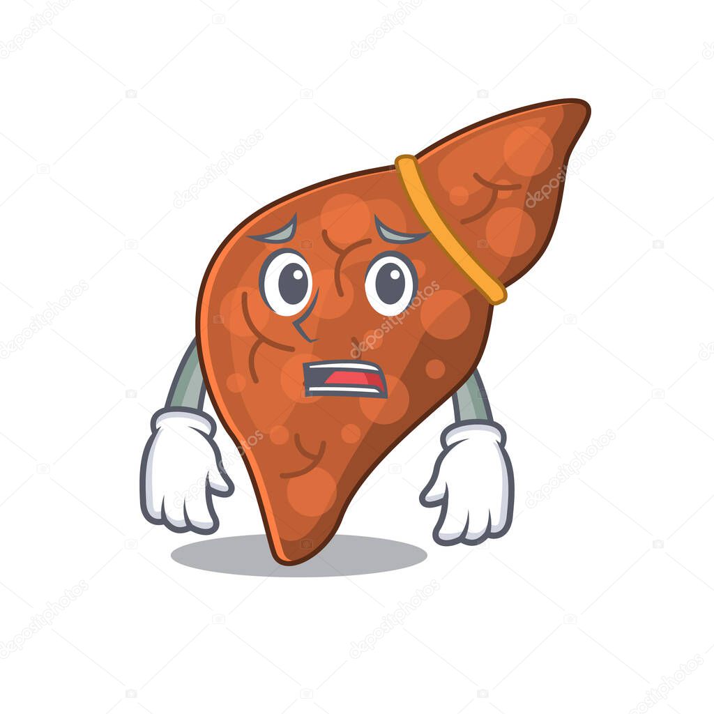 Cartoon design style of human fibrosis liver showing worried face