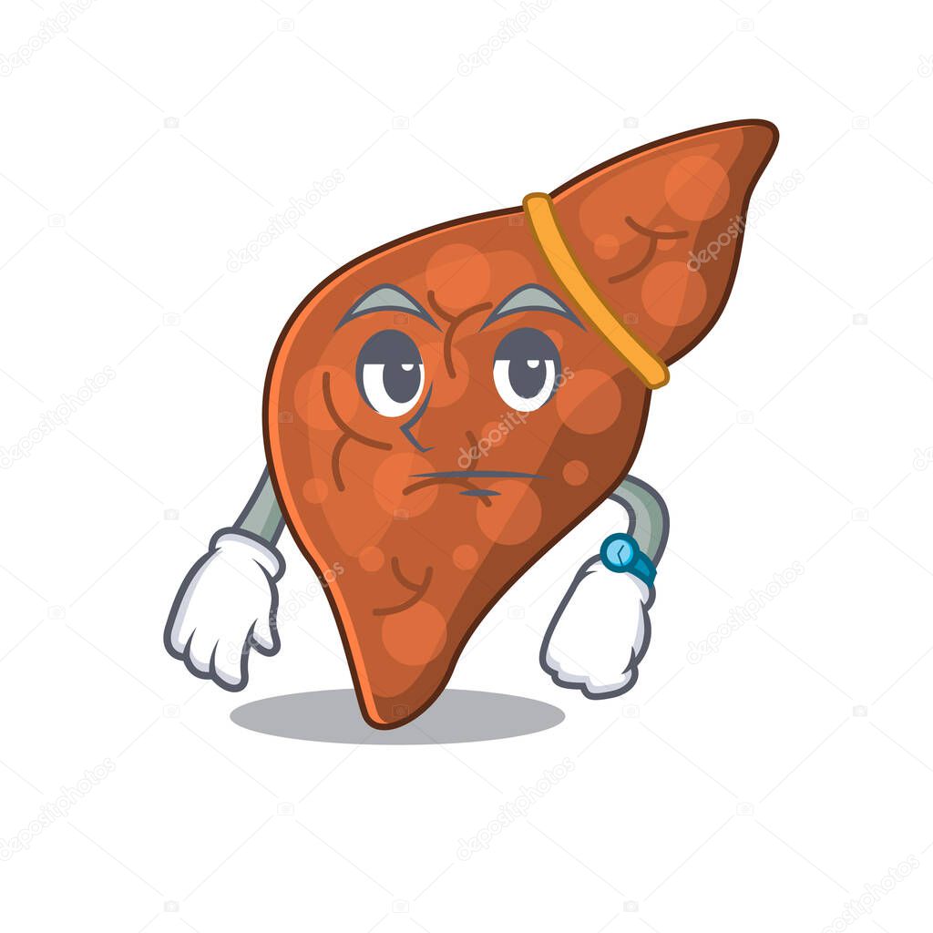 Mascot design of human fibrosis liver showing waiting gesture