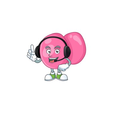 Streptococcus pyogenes çizgi film karakteri tarzı kulaklıkla konuşuyor. Vektör illüstrasyonu