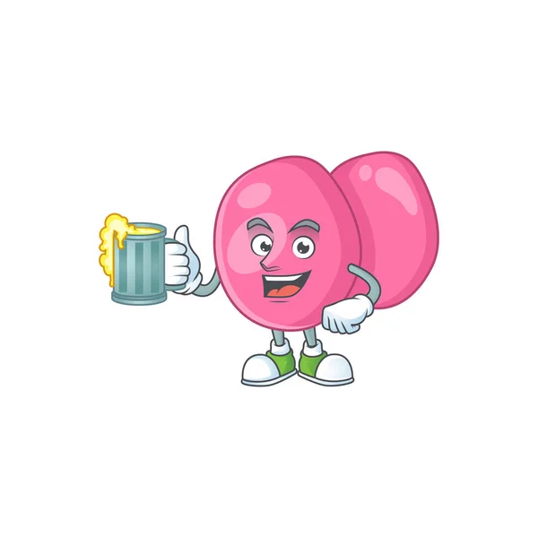 Happy Streptococcus Pyogenes Torrada Estilo Mascote Com Copo Cerveja Ilustração — Vetor de Stock