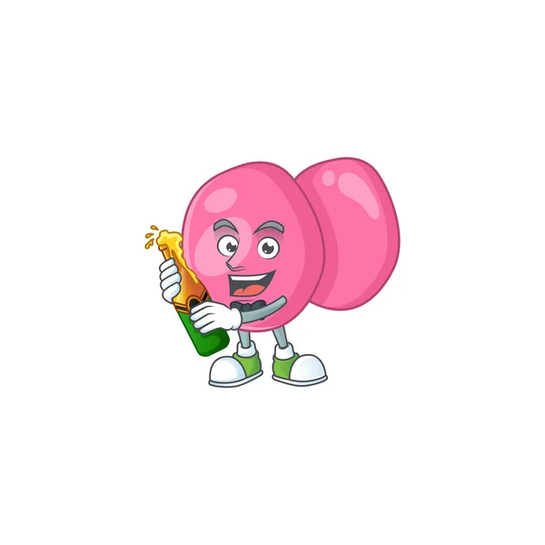 Mascot Cartoon Design Streptococcus Pyogenes Making Toast Bottle Beer Vector — Stock Vector