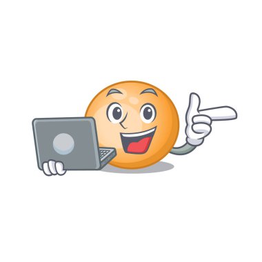 Staphylocuccus aureus 'un çizgi film karakteri. Laptopla çalışan zeki bir öğrenci.