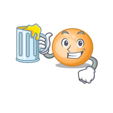 Staphylocuccus aureus çizgi film konsepti bir bardak birayı yükseltir.