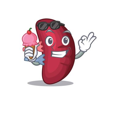 Karikatür tasarımı konsepti, insan dalağının dondurma yemesi.