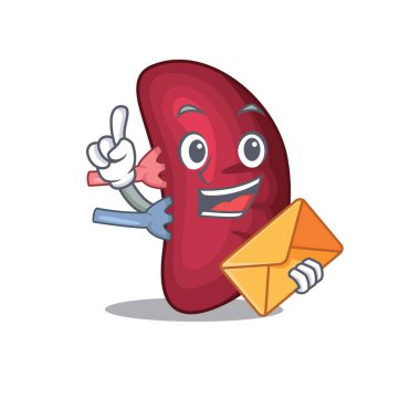 Kahverengi zarflı mutlu insan dalağı maskotu tasarımı