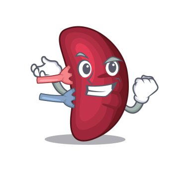 Göz kamaştırıcı bir insan dalağı maskotu tasarımı, mutlu yüzlü.