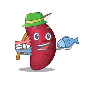 Balık tutarken insan dalağı çizgi film tasarımı konsepti