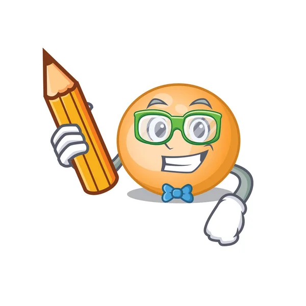 En smart elev stafylokuccus aureus tecknad karaktär med penna och glasögon — Stock vektor