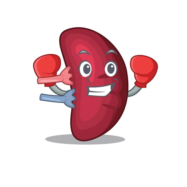A sporty boxing athlete mascot design of human spleen with red boxing gloves — Stock Vector