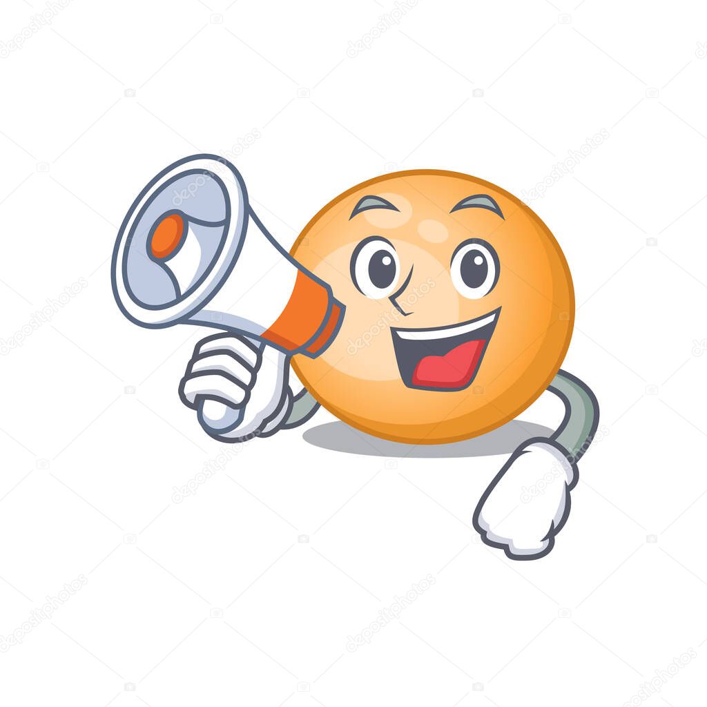 Cartoon character of staphylocuccus aureus having a megaphone