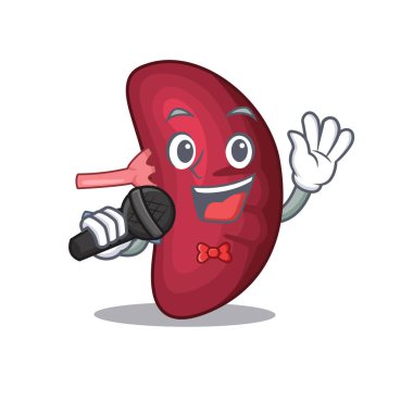 İnsan dalağı çizgi film karakterinin yetenekli şarkıcısı. Elinde mikrofon var.