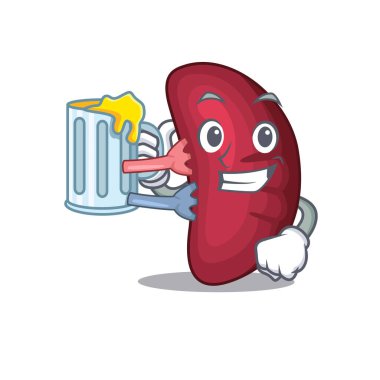 Bir çizgi film konsepti olan insan dalağı bir bardak birayı yükseltir.