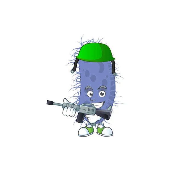 자동 총을 사용하는우아 한 살모넬라균 typhi Army mascot 스타일 — 스톡 벡터