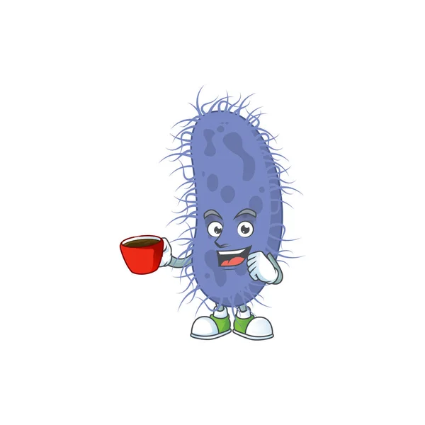 Obraz postać kreskówki salmonella typhi z filiżanką kawy — Wektor stockowy