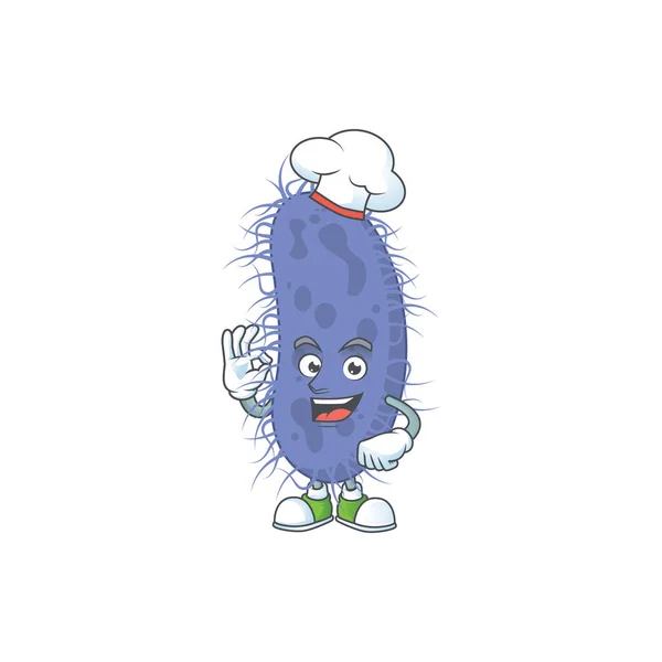 Estilo de diseño de dibujos animados Salmonella typhi orgullosamente usando sombrero de chef blanco — Archivo Imágenes Vectoriales