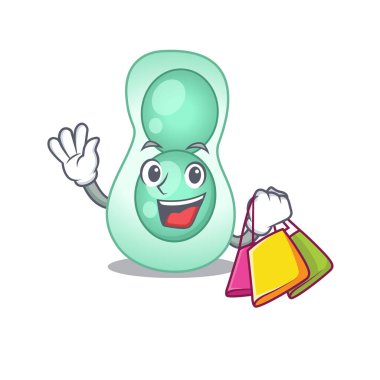 Zengin ve ünlü Serratia Marcescens çizgi film karakteri alışveriş torbaları tutuyor.