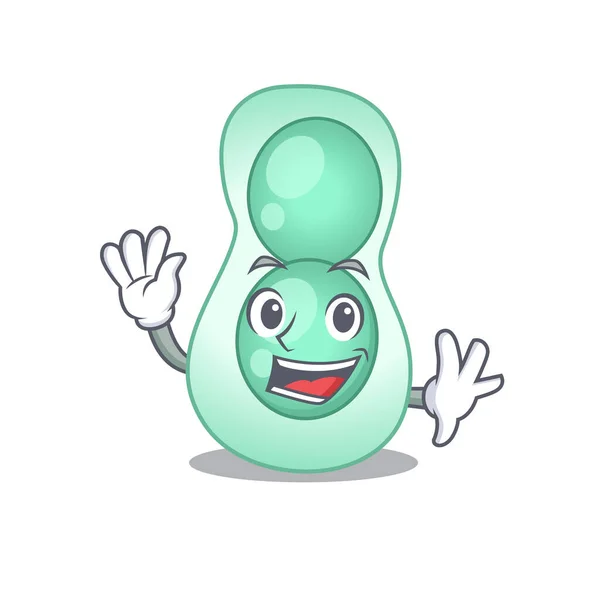 Una carismática serratia marcescens estilo de diseño de la mascota sonriendo y saludando de la mano — Vector de stock