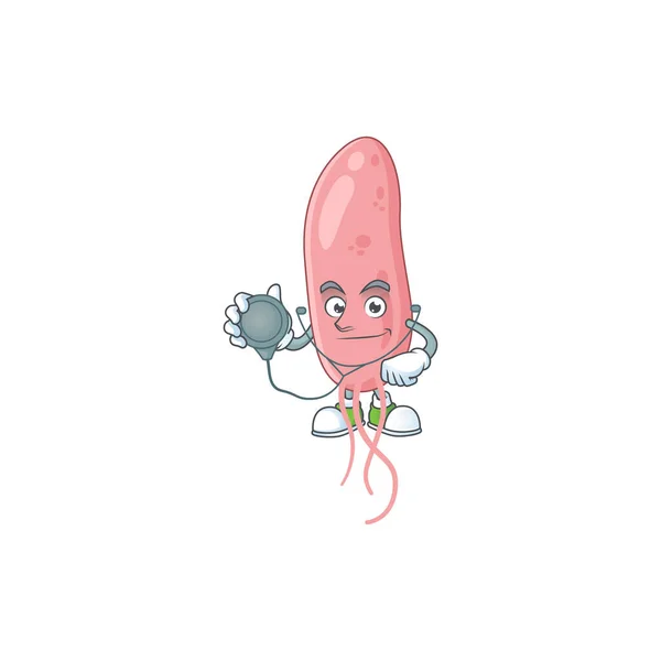 Personnage Dédié Doctor Vibrio Cholerae Cartoon Avec Stéthoscope Illustration Vectorielle — Image vectorielle