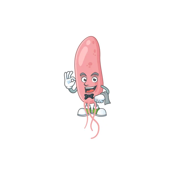 Personaje Dibujos Animados Vibrio Cholerae Camarero Listo Para Servir Ilustración — Vector de stock