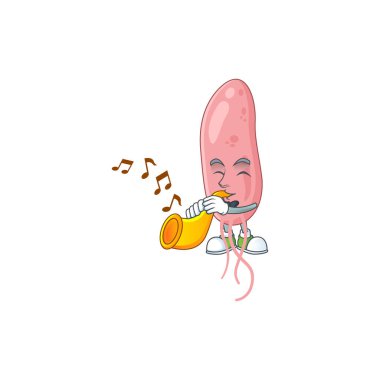 Vibrio cholerae çizgi film karakteri trompet çalan parlak bir müzisyen. Vektör illüstrasyonu