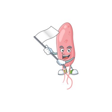 Beyaz bayrak tutan sevimli çizgi film karakteri Vibrio Cholerae. Vektör illüstrasyonu