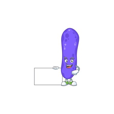 Escherichia coli çizgi film karakteri kavramı beyaz tahtaya sahip olmayı onaylıyor. Vektör illüstrasyonu