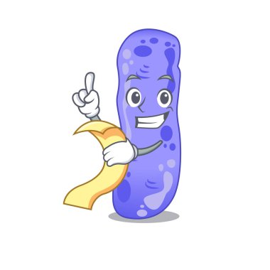 Lejyonella maskot tasarımı ve elinde menü var.