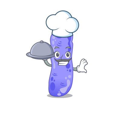 Lejyonella şef çizgi film karakteri tepside yemek servisi yapıyor.