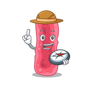 Bir pusula ile Shigella sonnei kaşifi maskot tasarımı konsepti