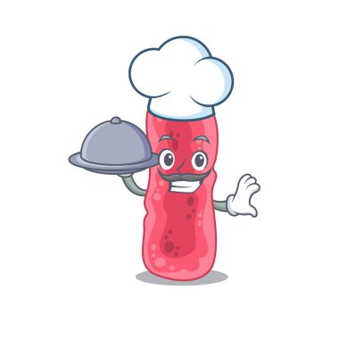 Shigella Sonnei şef çizgi film karakteri tepside yemek servisi yapıyor.