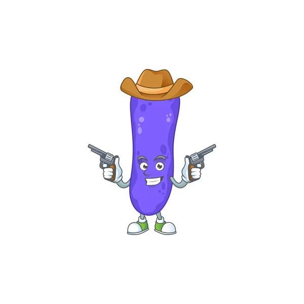 Personnage Dessin Animé Cow Boy Escherichia Coli Tenant Des Armes — Image vectorielle