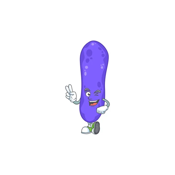 喜庆的大肠杆菌吉祥物设计用两个手指 矢量说明 — 图库矢量图片