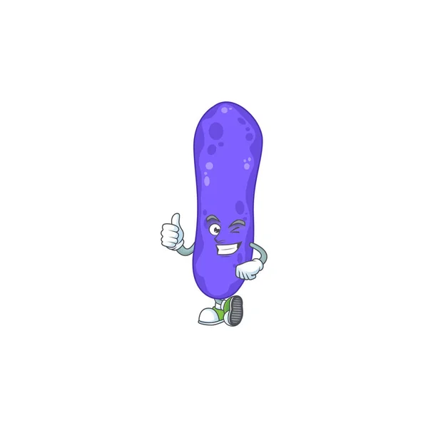 Mascot Design Stil Escherichia Coli Visar Tummen Upp Finger Vektorillustration — Stock vektor