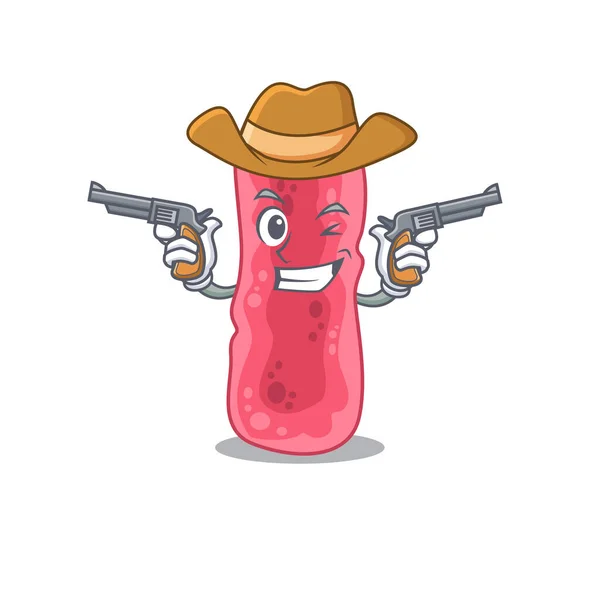 Cute handsome cowboy of shigella sonnei cartoon character with guns — Stock Vector