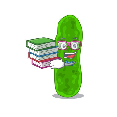 Lejyonella micdadei maskotu tasarım konsepti için kitap okuyan çalışkan bir öğrenci.