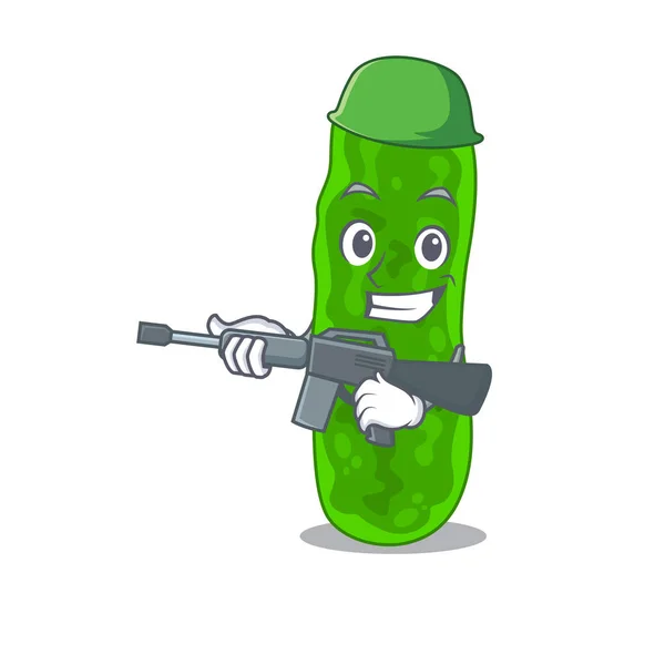 Ein Cartoon-Bild von Legionella micdadei im Armeestil mit Maschinengewehr — Stockvektor