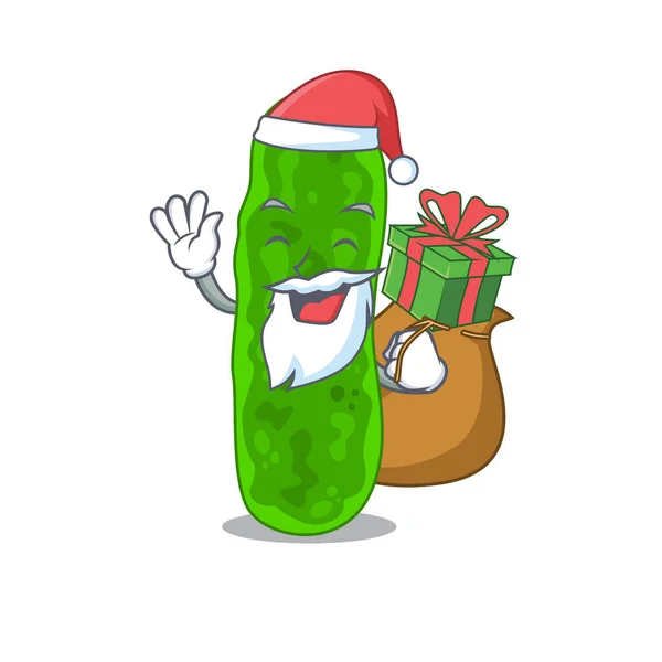 Cartoon-Design von Legionella micdadei Santa mit Weihnachtsgeschenk — Stockvektor
