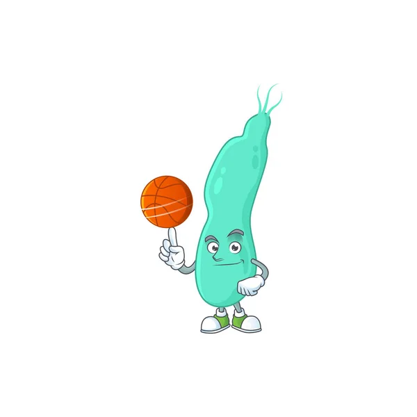 Basketbol Oynayan Atletik Bir Helicobacter Pillory Karikatür Tasarımı Vektör Illüstrasyonu — Stok Vektör