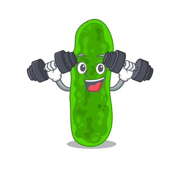 Mascot design of smiling Fitness exercise legionella micdadei lift up barbells — Stock Illustration Mascot design of smiling Fitness exercise legionella micdadei lift up barbells Stock Vector