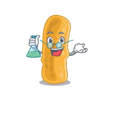 Shigella flexneri akıllı Profesör Karikatür tasarım stili cam tüple çalışıyor