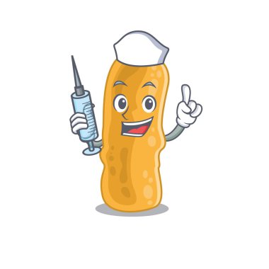 Şırıngalı güzel bir Shigella flexneri maskot tasarımı hemşiresi.