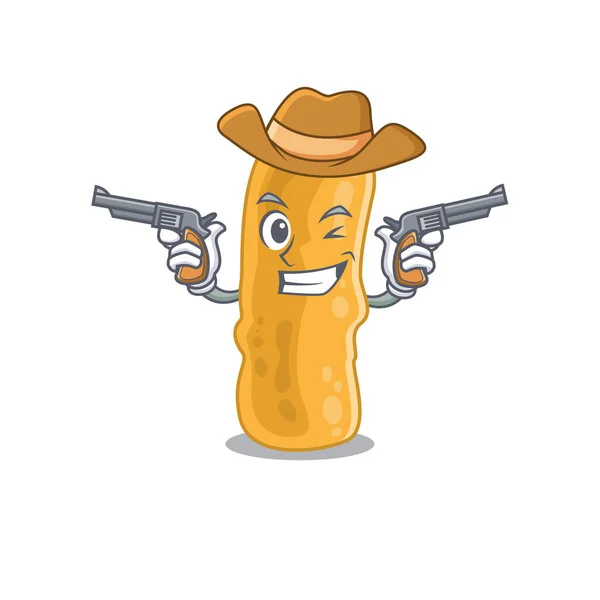 Aranyos jóképű cowboy Shigella flexneri rajzfilmfigura fegyverekkel — Stock Vector