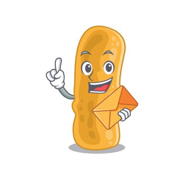 Kahverengi zarflı mutlu shigella flexneri maskot tasarımı konsepti