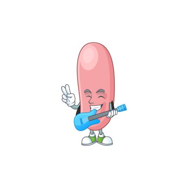 Lejyonella pneunophilla çizgi filminin mutlu yüzü gitarla müzik çalıyor. Vektör illüstrasyonu