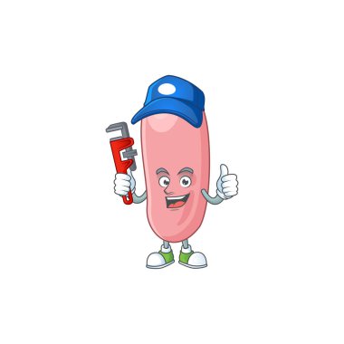 Maskot tasarım konsepti lejyonella pneunophilla akıllı tesisatçı olarak çalışır. Vektör illüstrasyonu