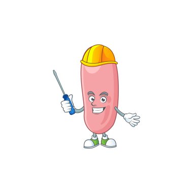 Akıllı otomotiv lejyonella pneunophilla maskot tasarımı tarzında sunulur. Vektör illüstrasyonu